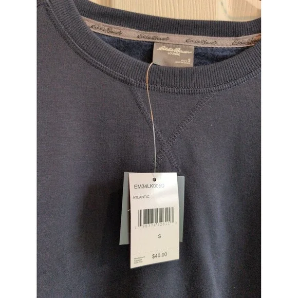 EDDIE BAUER Lounge Men's Fleece Lined Crew Neck Blue Sweatshirt Pullover Small - Picture 2 of 3